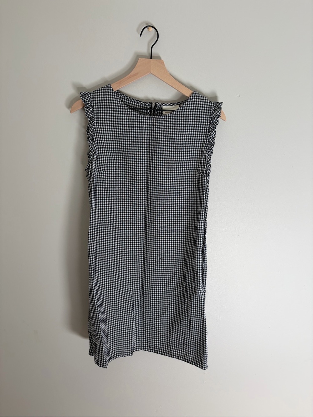 Cynthia Rowley Black & White Gingham Ruffle-Trim Shift Dress